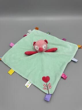 Taggies Pink Owl Lovey Rattle Plush Baby Heart Flower Teal Security Blanket